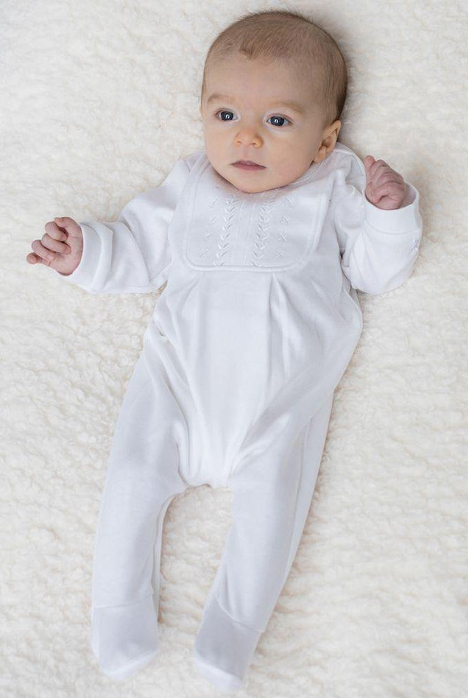 Baby in white babygro - Mamas Hospital Bag Ireland