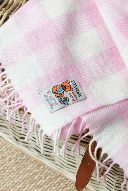 Foxford pink baby blanket on picnic basket- Mamas Hospital Bag Baby Gift Box Ireland