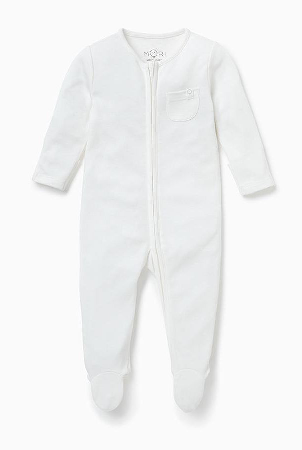 White Zip-Up Babygro - Mamas Hospital Bag Ireland
