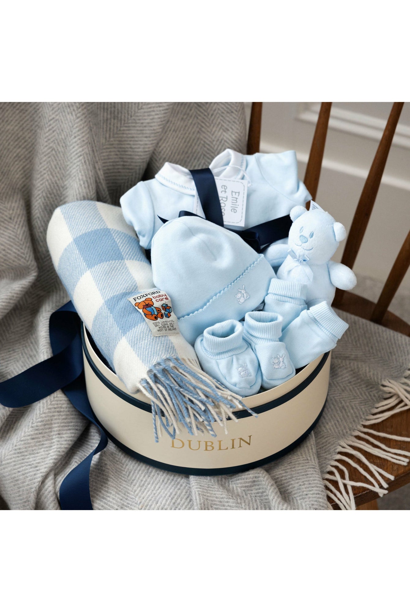 New BaBlue new baby clothes and foxford baby blanket in gift box- Mamas Hospital Bag Baby Gift Box Ireland