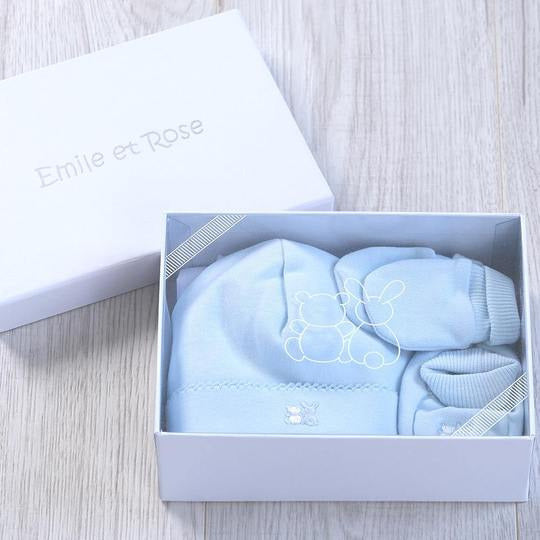 Baby blue hat, booties and mitts by emile et rose - Mamas Hospital Bag Baby Gift Box Ireland
