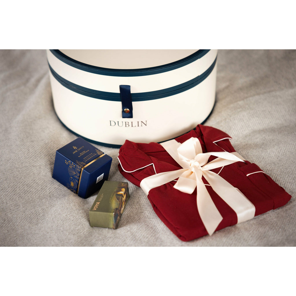 3 Piece Gift Set for her- red gift wrapped pyjamas, candle and hand cream in gift box