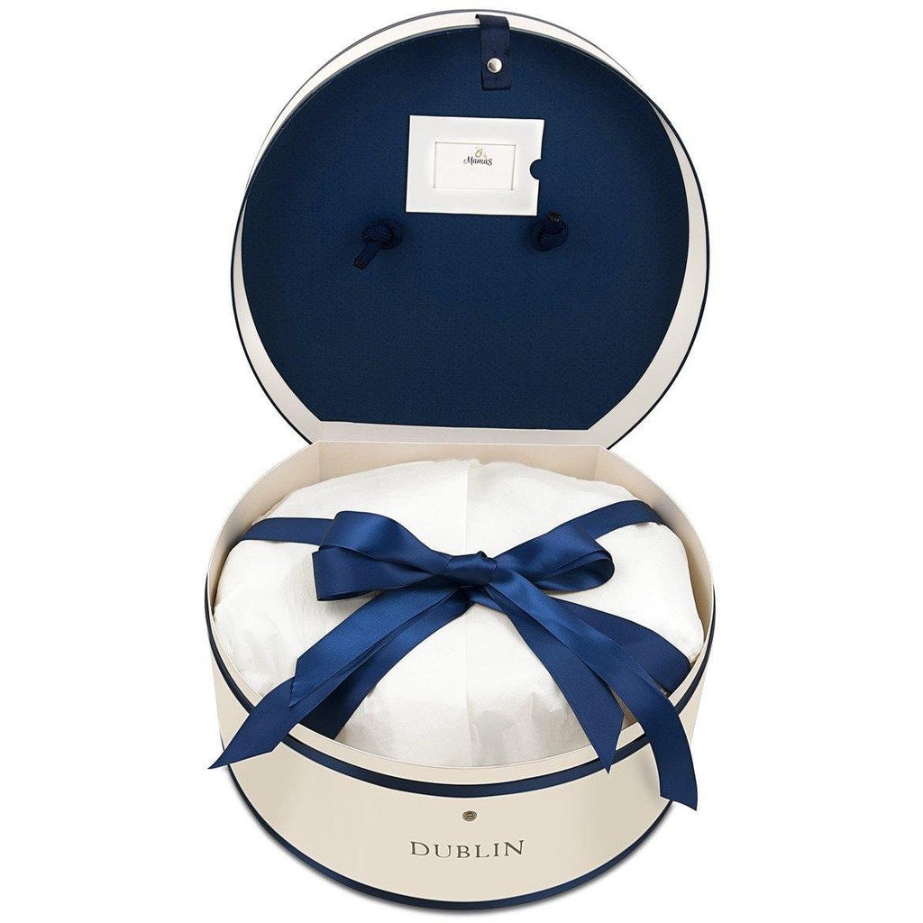 Beautifully wrapped hat-box gift box in ivory and navy by mamas hospital bag
